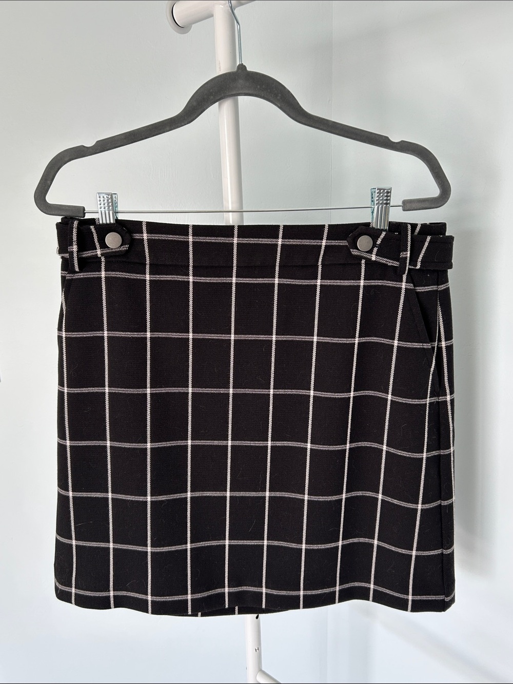 LOFT Black Mini Skirt with White Windowpane Check